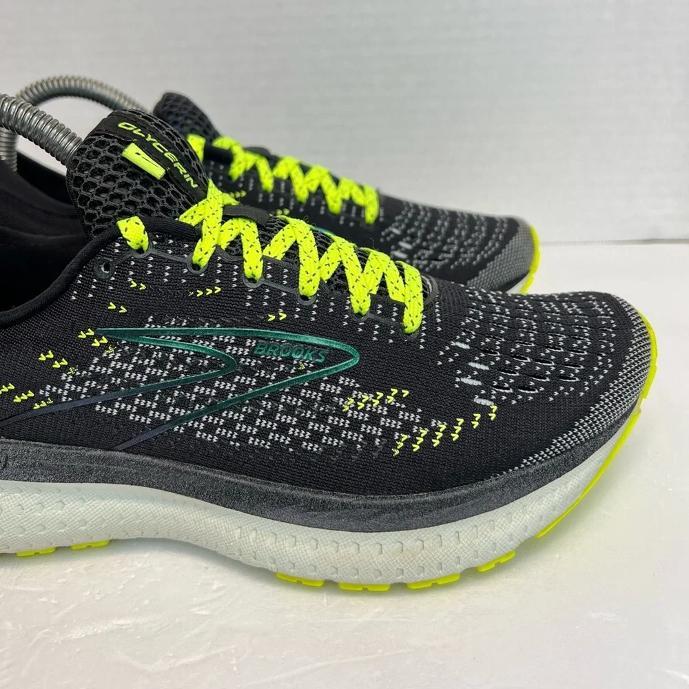Brooks Black Neon Yellow Athletic Running Shoes with Teal Logo